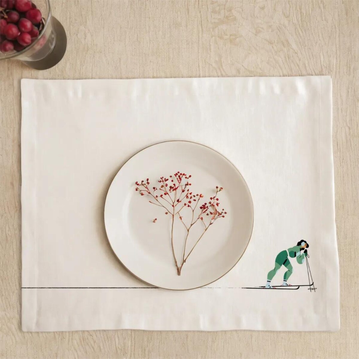 Podkładki świąteczne - Zielona narciarka