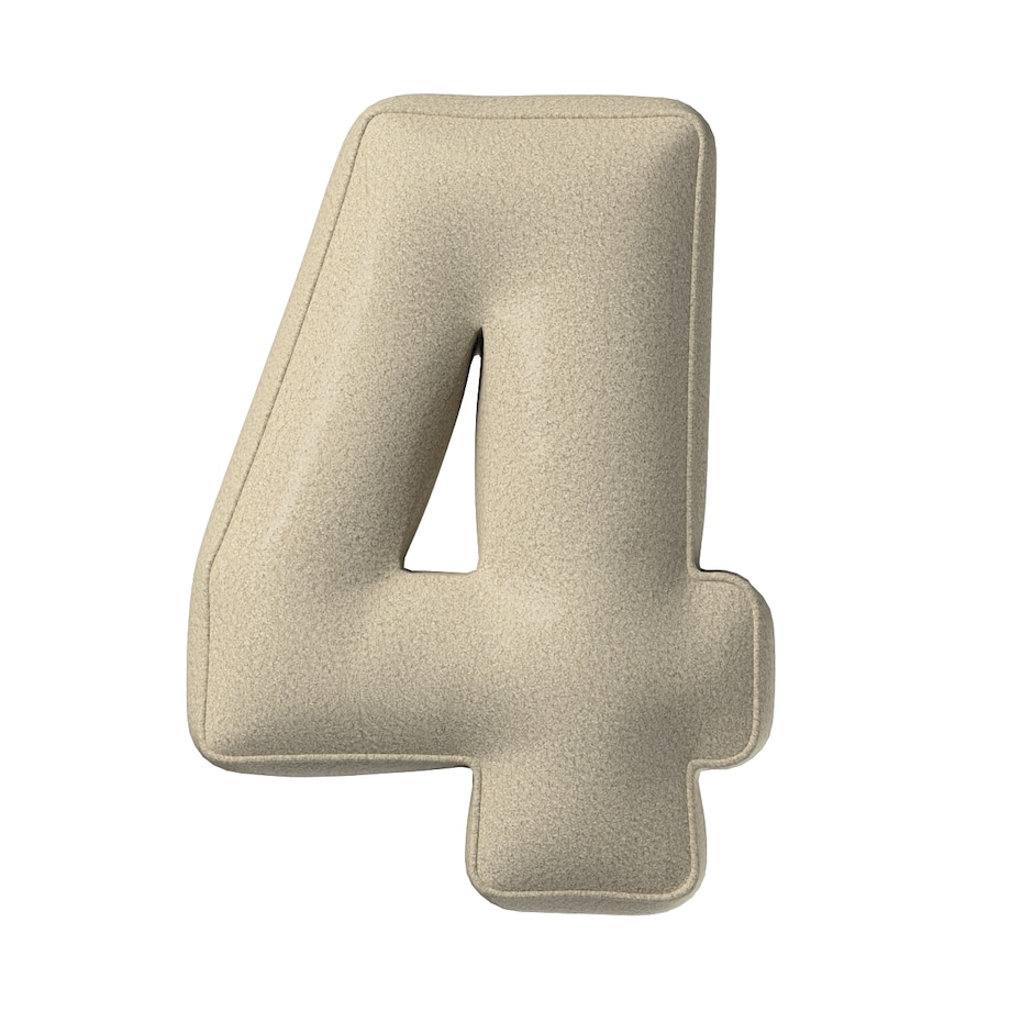 Poduszka Cyferka 4, jasny beż, 28 x 40 cm, Boucle