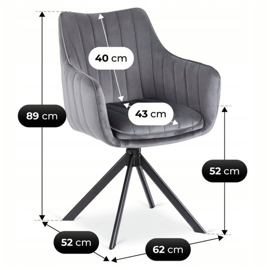Krzesło Obrotowe Kubełkowe Welurowe Do Jadalni Salonu Szary MUMBAI