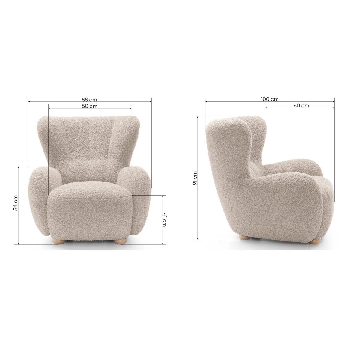 Fotel uszak boucle 91x88x100 cm POLTRONA beżowy
