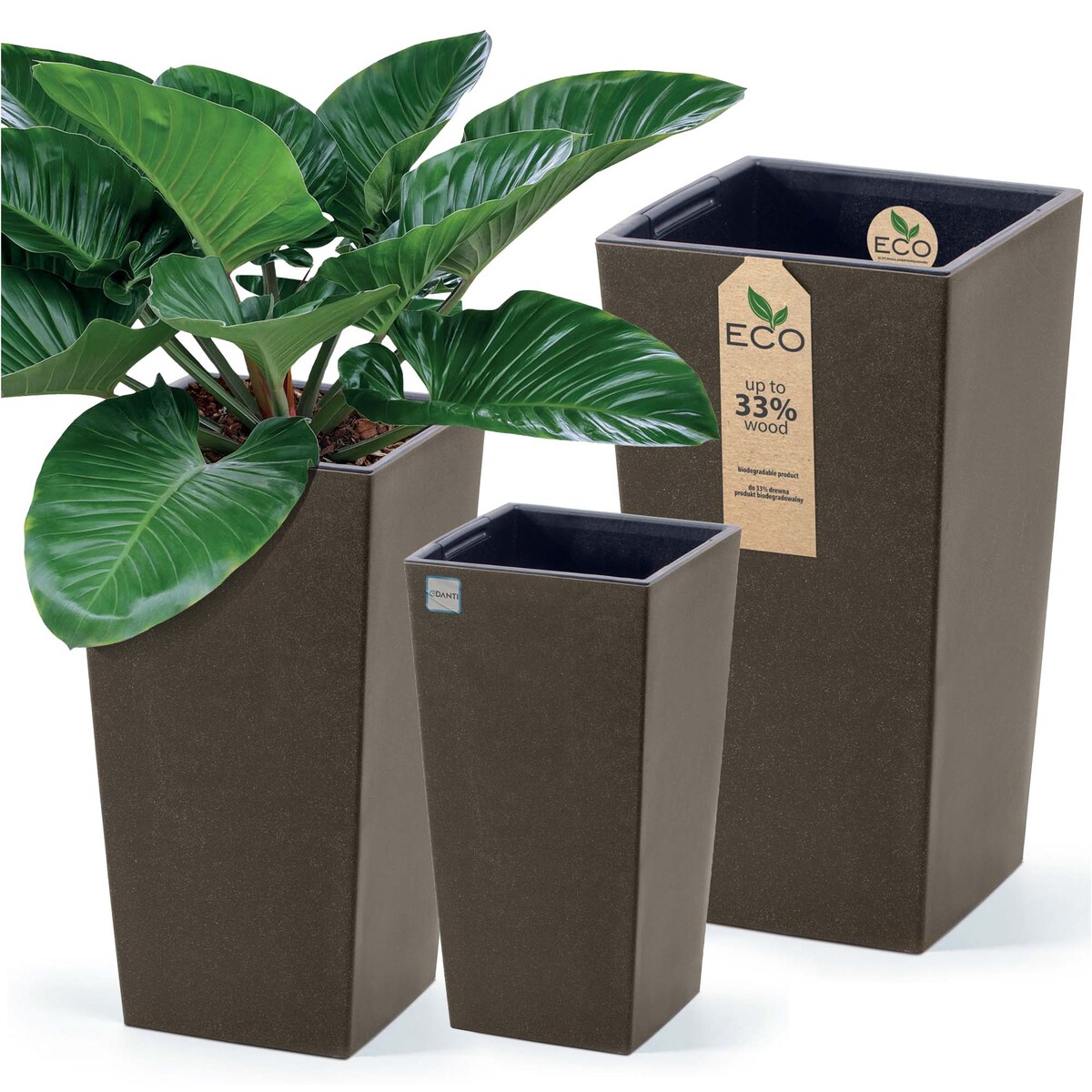 Donica Doniczka Ogrodowa 19,5/24/29,5 Cm Zestaw Na Taras Do Ogrodu Domu Eco Wood Kawa