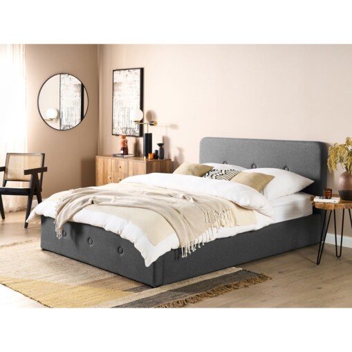 Łóżko z pojemnikiem tapicerowane 160 x 200 cm ciemnoszare RENNES II