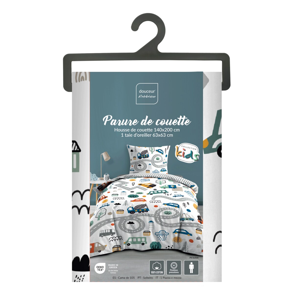 Pościel dziecięca 140 x 200 cm, dwuczęściowa, wzór w autka