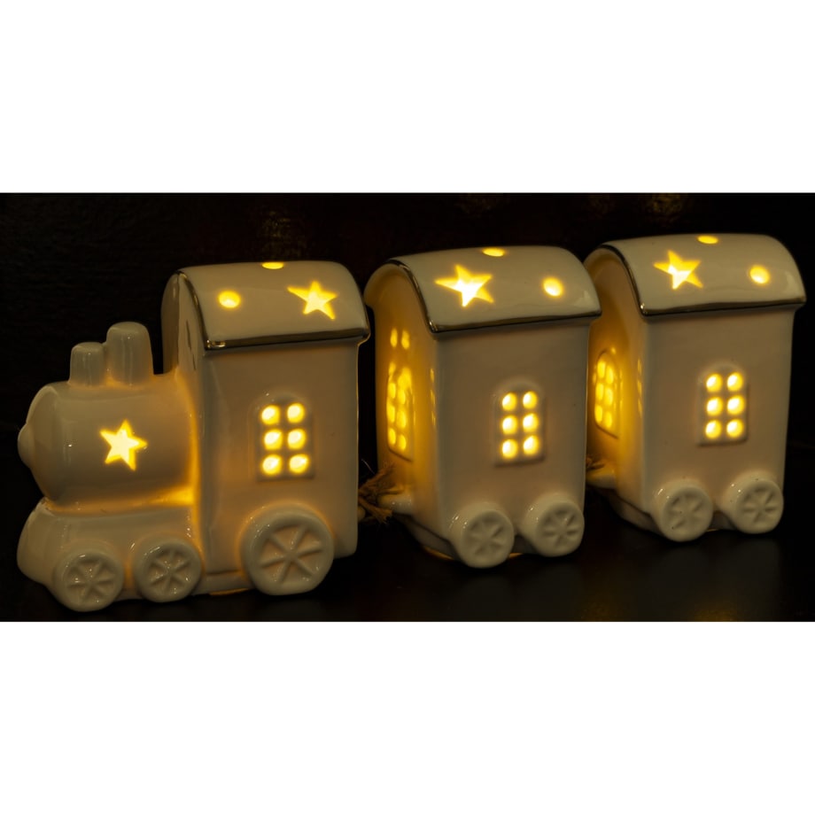 Dekoracja - ceramiczny pociąg LED 9x24x6 cm WHITE