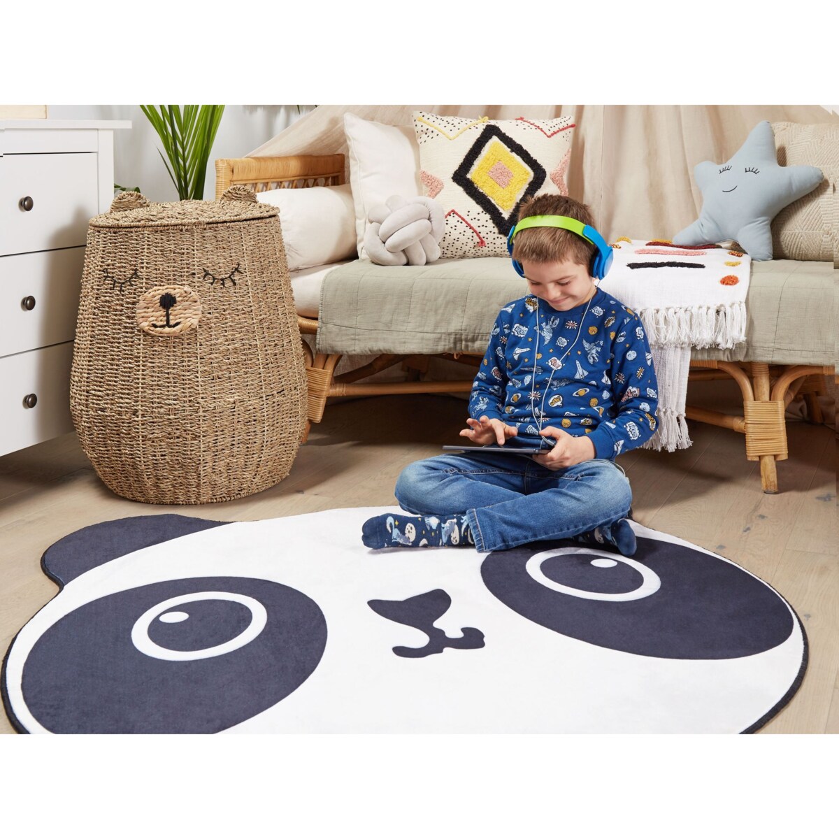 Dywan dziecięcy ⌀ 120 cm biało-czarny PANDA
