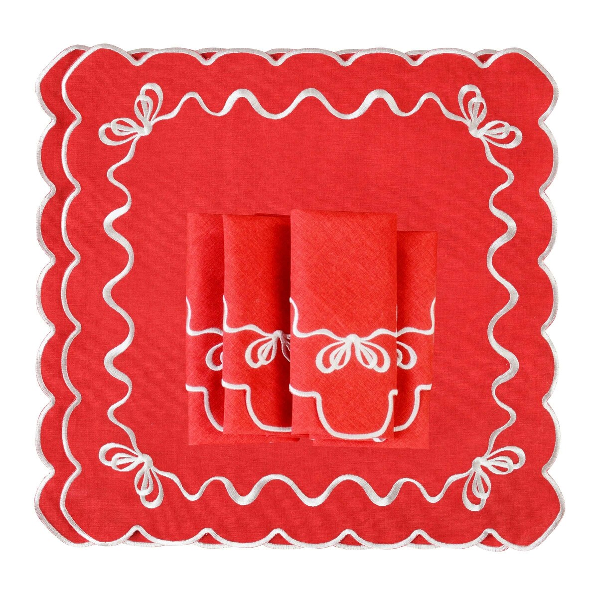 Haftowane serwetki White Christmas Bows - 6 sztuk