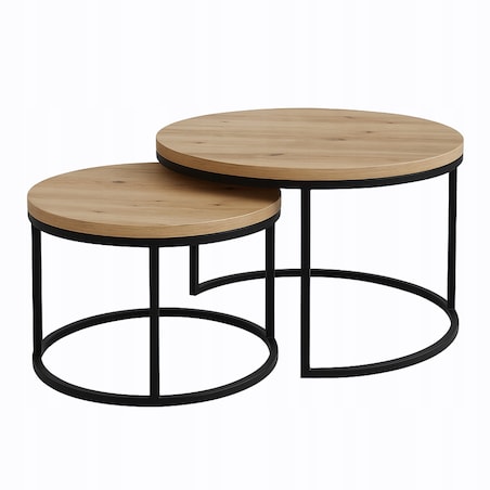 Stolik Kawowy DĄB CRAFT ZŁOTY Loft DUO Zestaw 2w1 DĄB + Czarne Nogi 80/60