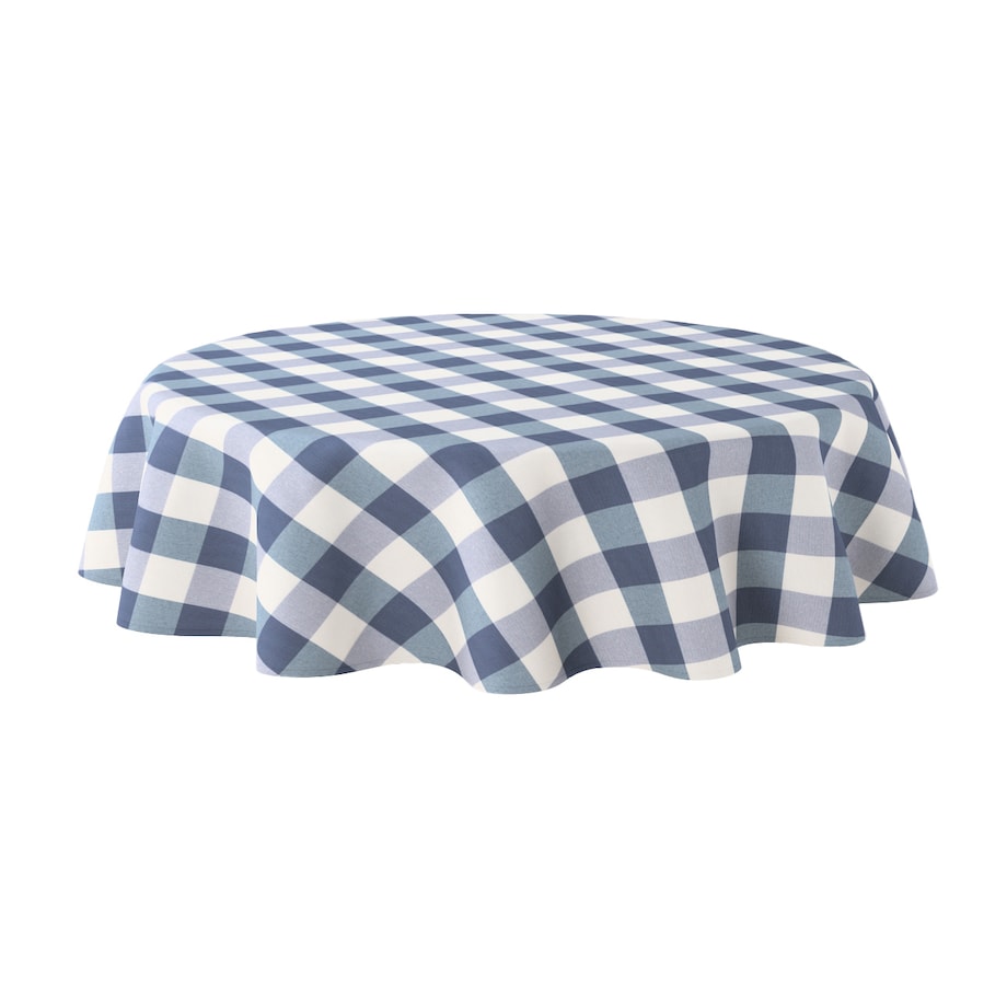 Obrus okrągły 130 x 130 cm granatowo-biała krata (5,5x5,5cm)