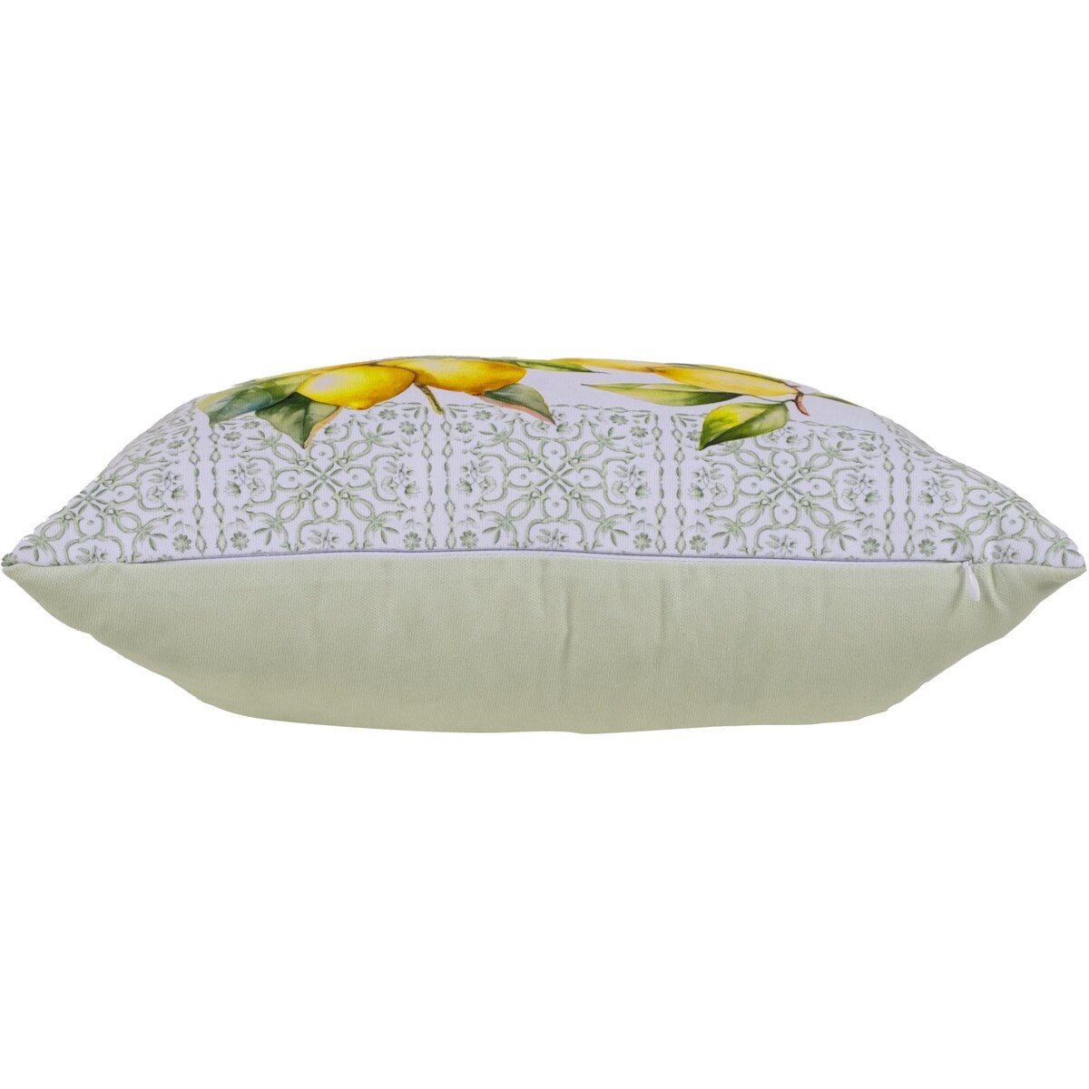 Poszewka dekoracyjna 43x43 biała, w zielony ornament i żółte cytryny, Darymex