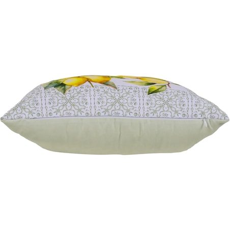 Poszewka dekoracyjna 43x43 biała, w zielony ornament i żółte cytryny, Darymex
