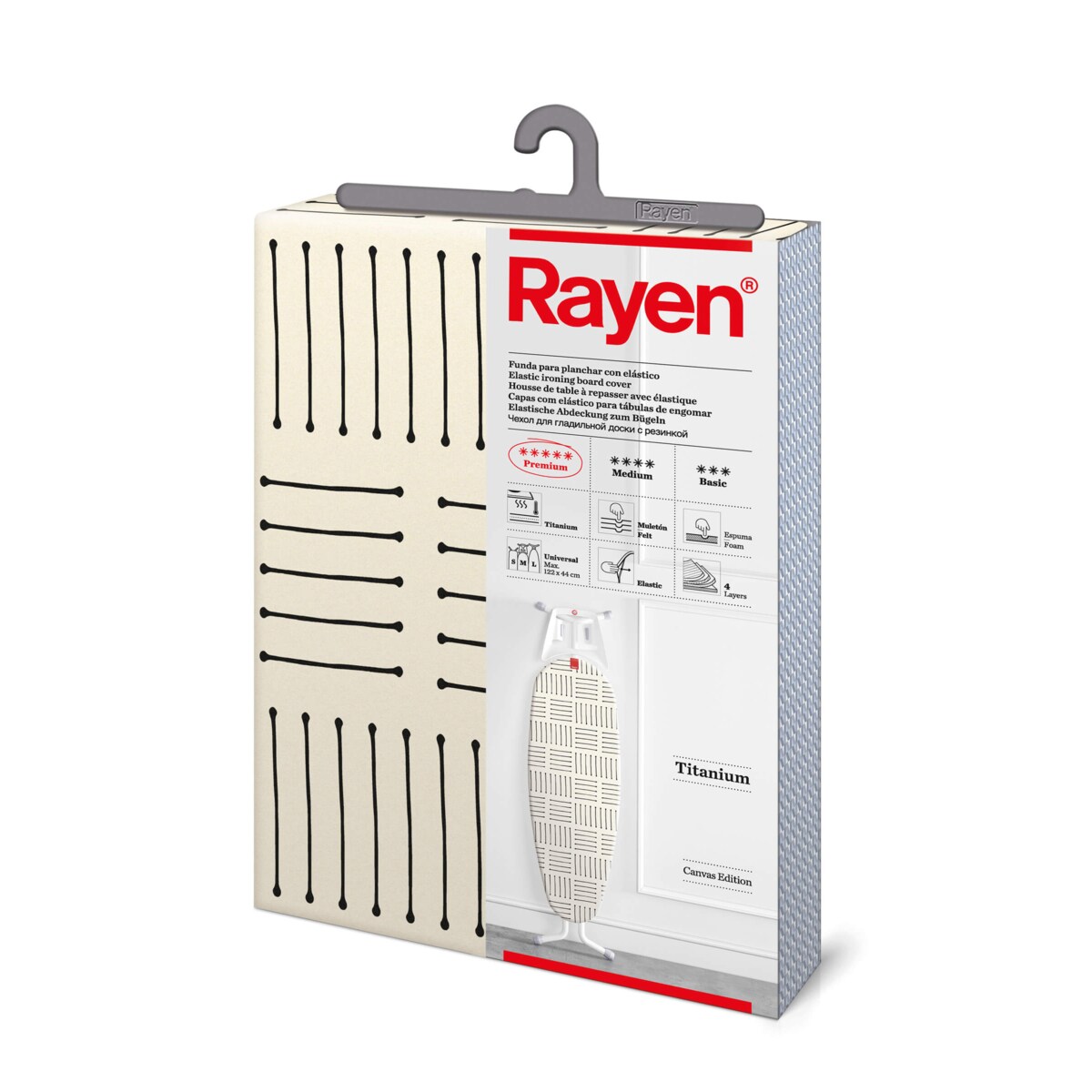 Biały pokrowiec na deskę do prasowania w paski Rayen - 127 x 51 cm