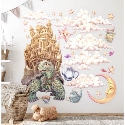 Zestaw naklejek na ścianę, Pastelowe zwierzęta z bajki - żółw, 80cm