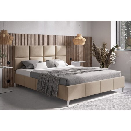 Łóżko tapicerowane 140x200 LUXO 1 na drewnianych nogach - beżowe