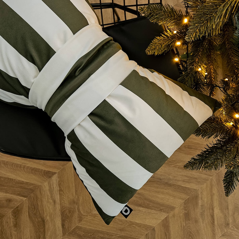 Poduszka XMAS wzór XM56 | Kokarda w paski oliwkowa 40 x 60 cm