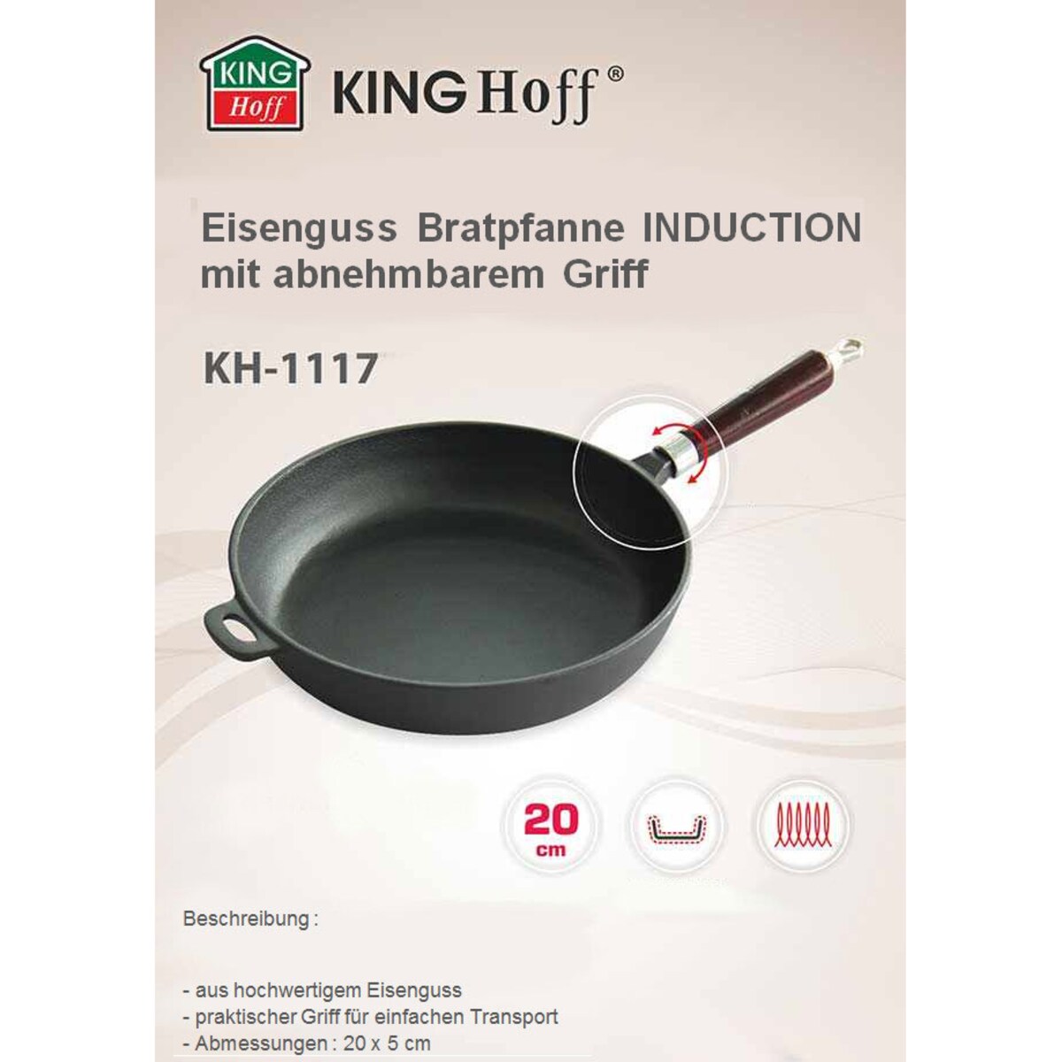 Patelnia Żeliwna 20Cm Kinghoff Kh-1117 Indukcja