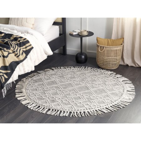 Okrągły dywan wełniany ⌀ 140 cm szary ze złamaną bielą BULDAN