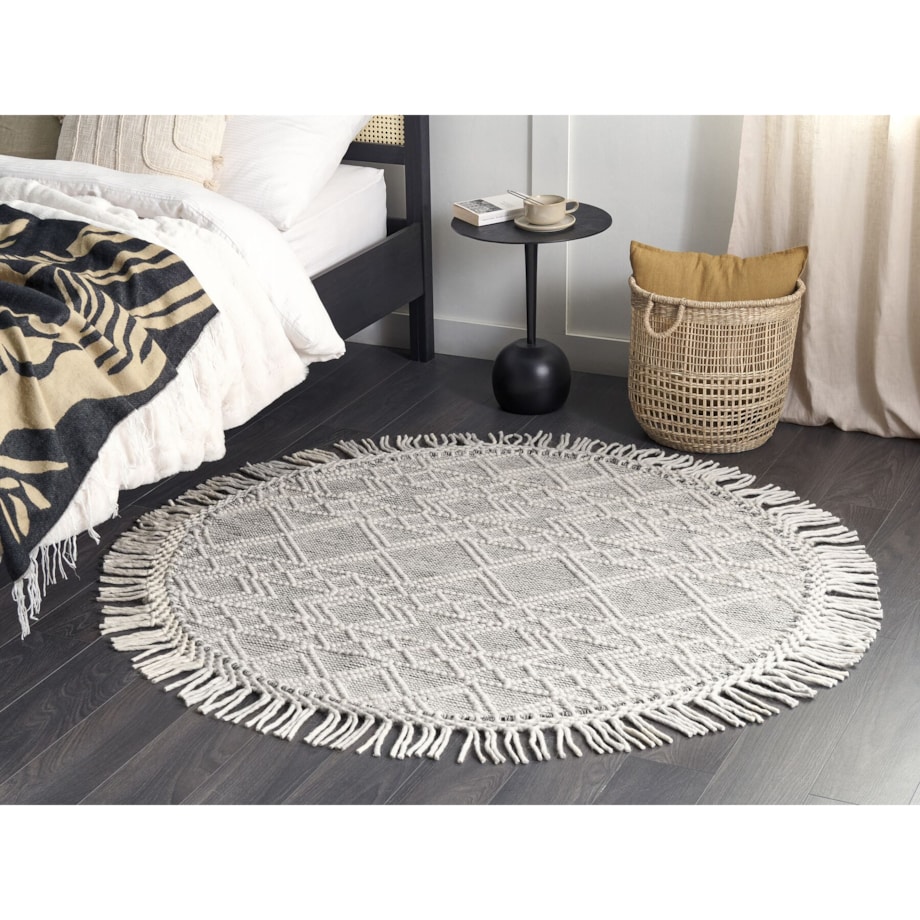 Okrągły dywan wełniany ⌀ 140 cm szary ze złamaną bielą BULDAN