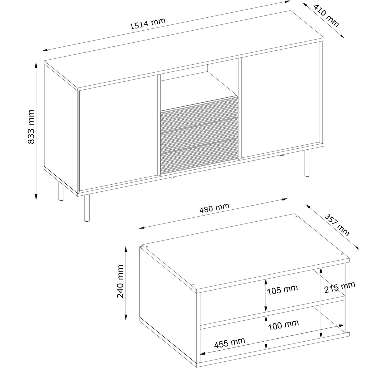 KONSIMO LOFTY Komoda z ryflowanym frontem