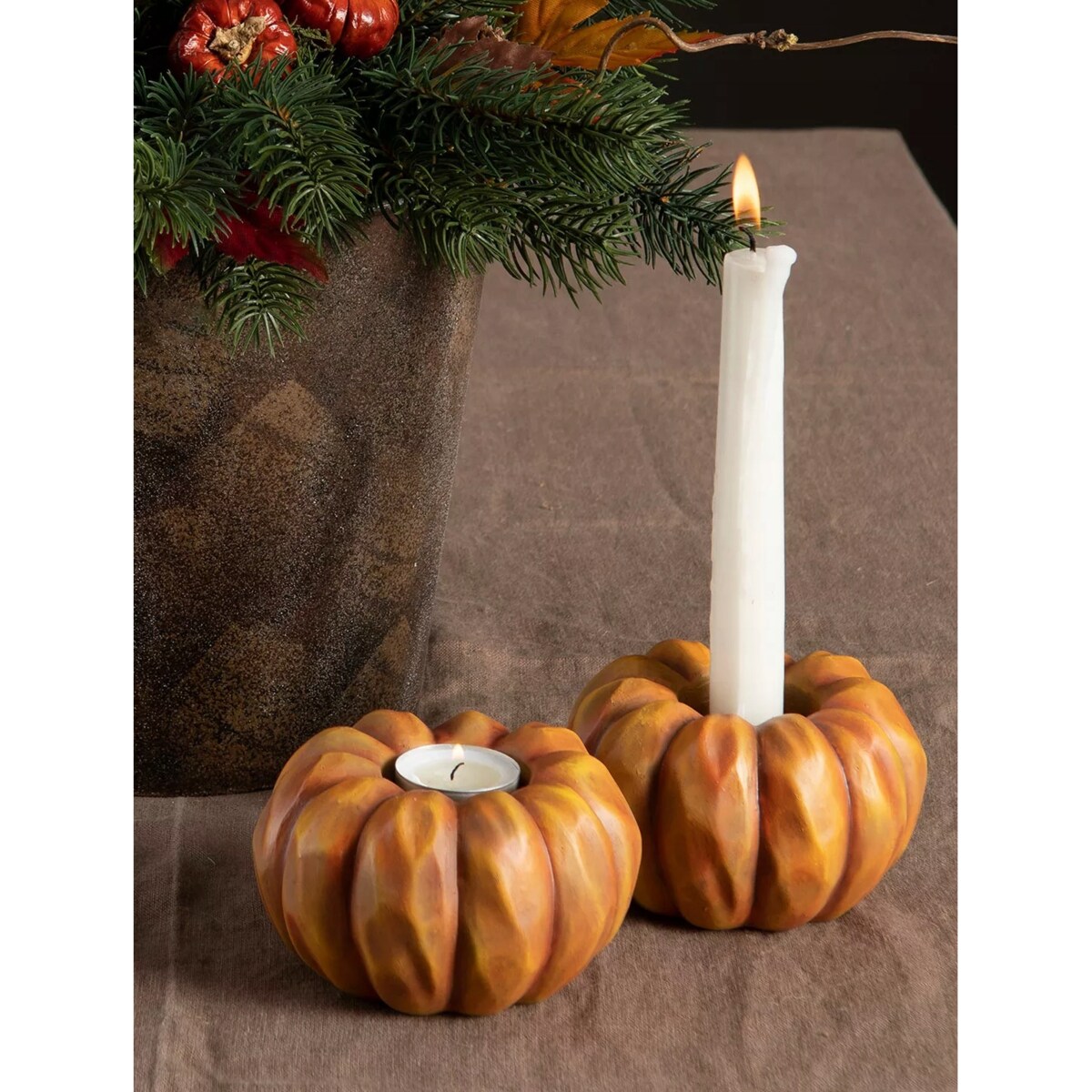 ŚWIECZNIK DYNI 2w1 dynia na HALLOWEEN POMARAŃCZOWA tealight kandelabr 11cm