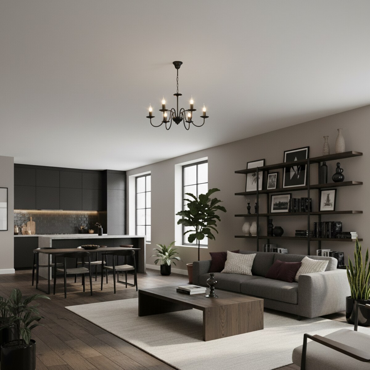 czarna lampa wisząca edylit 6 punktowa loft do salonu