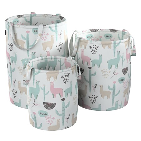 Kosz na zabawki Tobi, pastelowe lamy na jasnoszarym tle, 40x50cm, Magic Collection