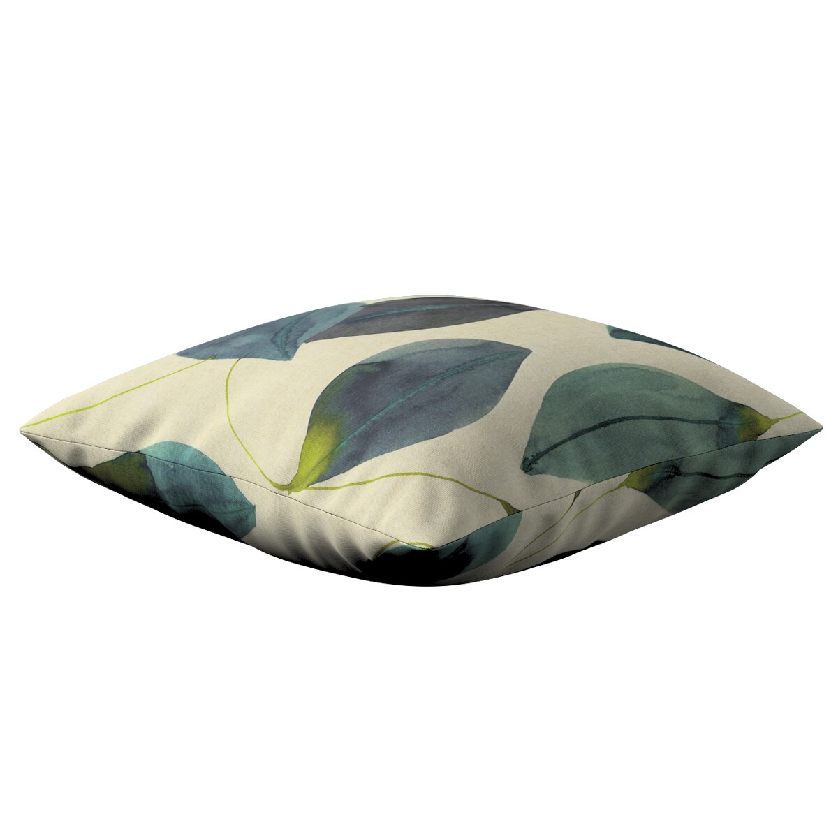 Poszewka Kinga na poduszkę 60x60 liście w kolorze szmaragdowej zieleni z fioletem na lnianym tle