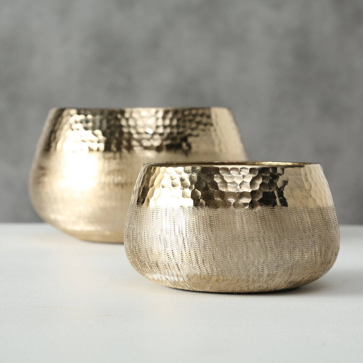 Złote świeczniki na stół, niskie, 2 sztuki