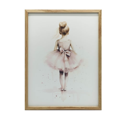 Różowa Balerina – Tańcząca Księżniczka, 40x50 cm, rama drewniana jasny dąb, papier matowy 230 gsm