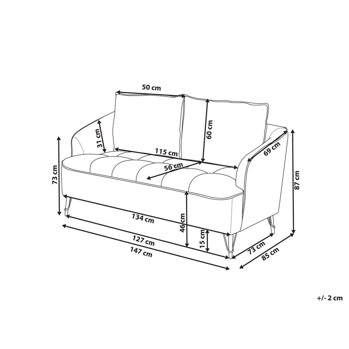 Sofa dla 2 osób HOBRO Jasnobrązowy