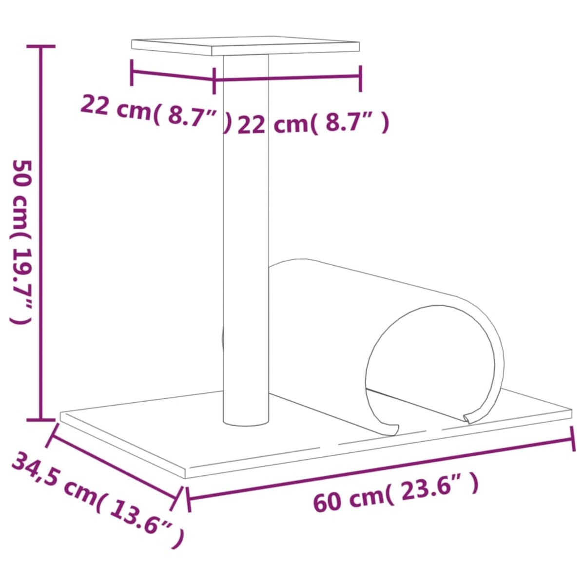 vidaXL Drapak dla kota z tunelem, kremowy, 60x34,5x50 cm