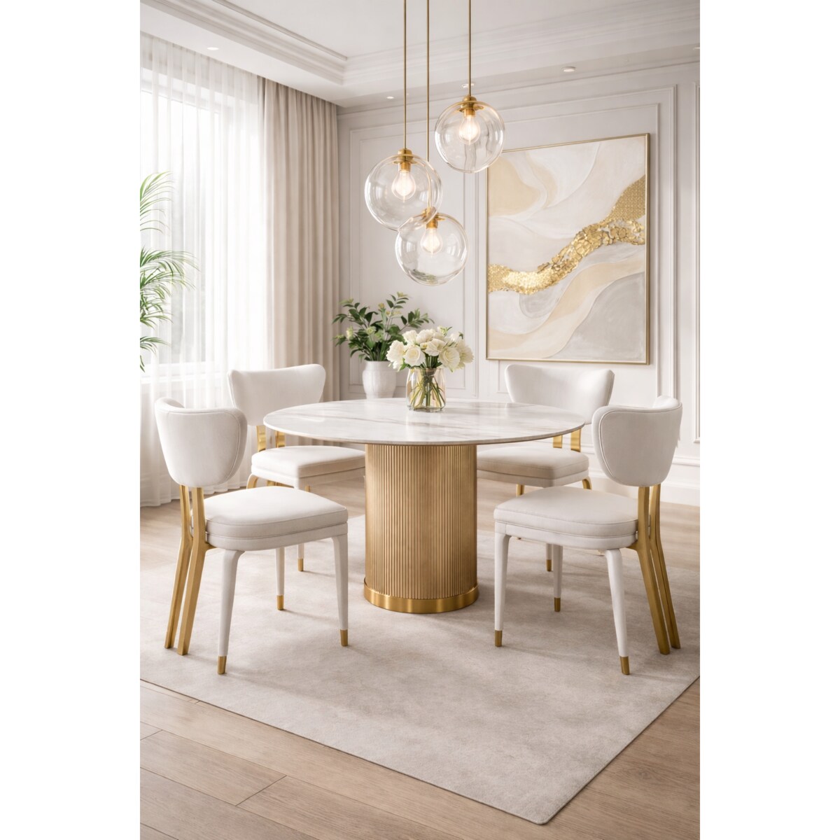 Okrągły stół glamour złoty ryflowany Luna Gold 120x75