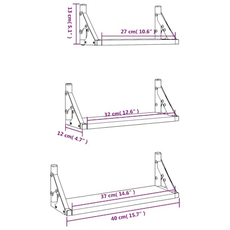 vidaXL Zestaw 3 półek ściennych, dąb sonoma, materiał drewnopochodny