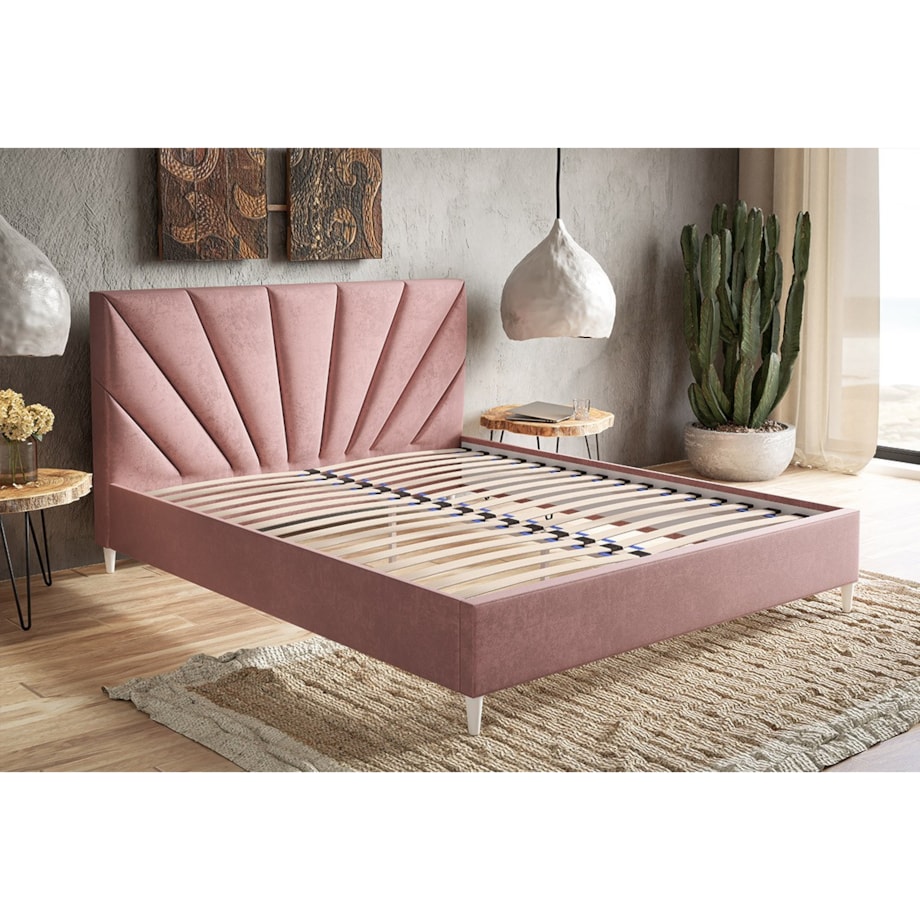 Łóżko tapicerowane 160x200 LUXO 3 na wysokich nogach, do sypialni- różowe