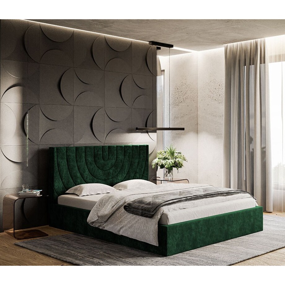 Łóżko jednoosobowe 120x200 OLDO 6 z pojemnikiem- butelkowa zieleń