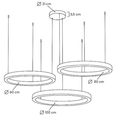 Lampa wisząca RING 60 + 80 + 100 złota na jednej podsufitce
