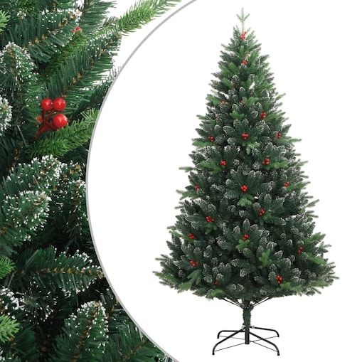 vidaXL Sztuczna choinka zawiasowa z czerwonymi jagodami, 150 cm