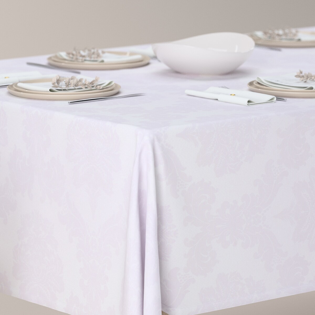 Obrus prostokątny 130 x 160 cm liście akantu na białym tle