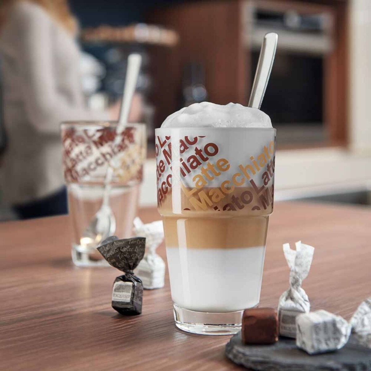 Zestaw 2szklanek z łyżeczkami do Latte Solo - Leonardo