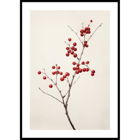 Poster Story, Plakat, Obraz - Gałązka z Czerwonymi Jagodami na Beżowym Tle, wymiary 42 x 60 cm