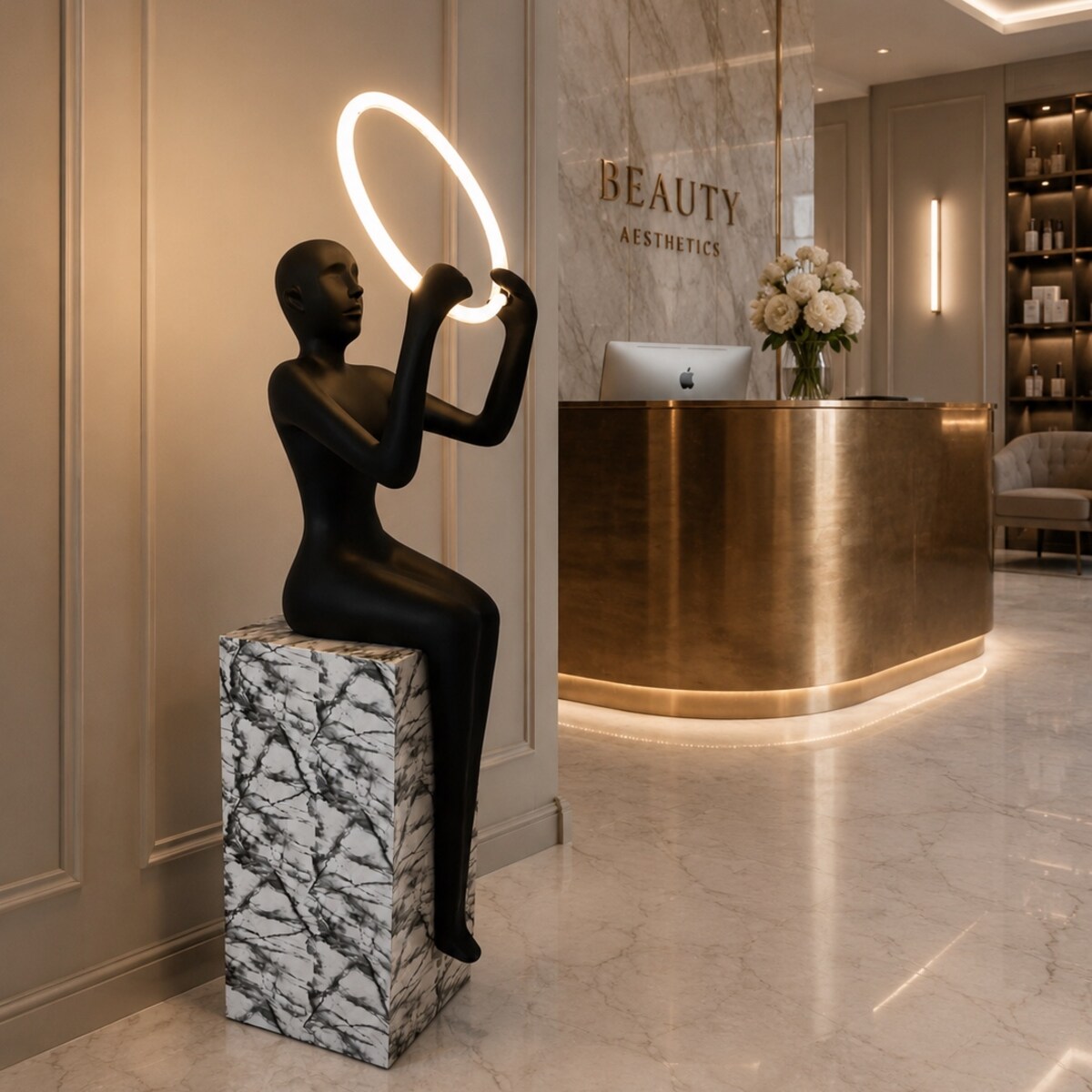 Lampa podłogowa LED – rzeźba kobiety – designerska lampa human do salonu – OLIA