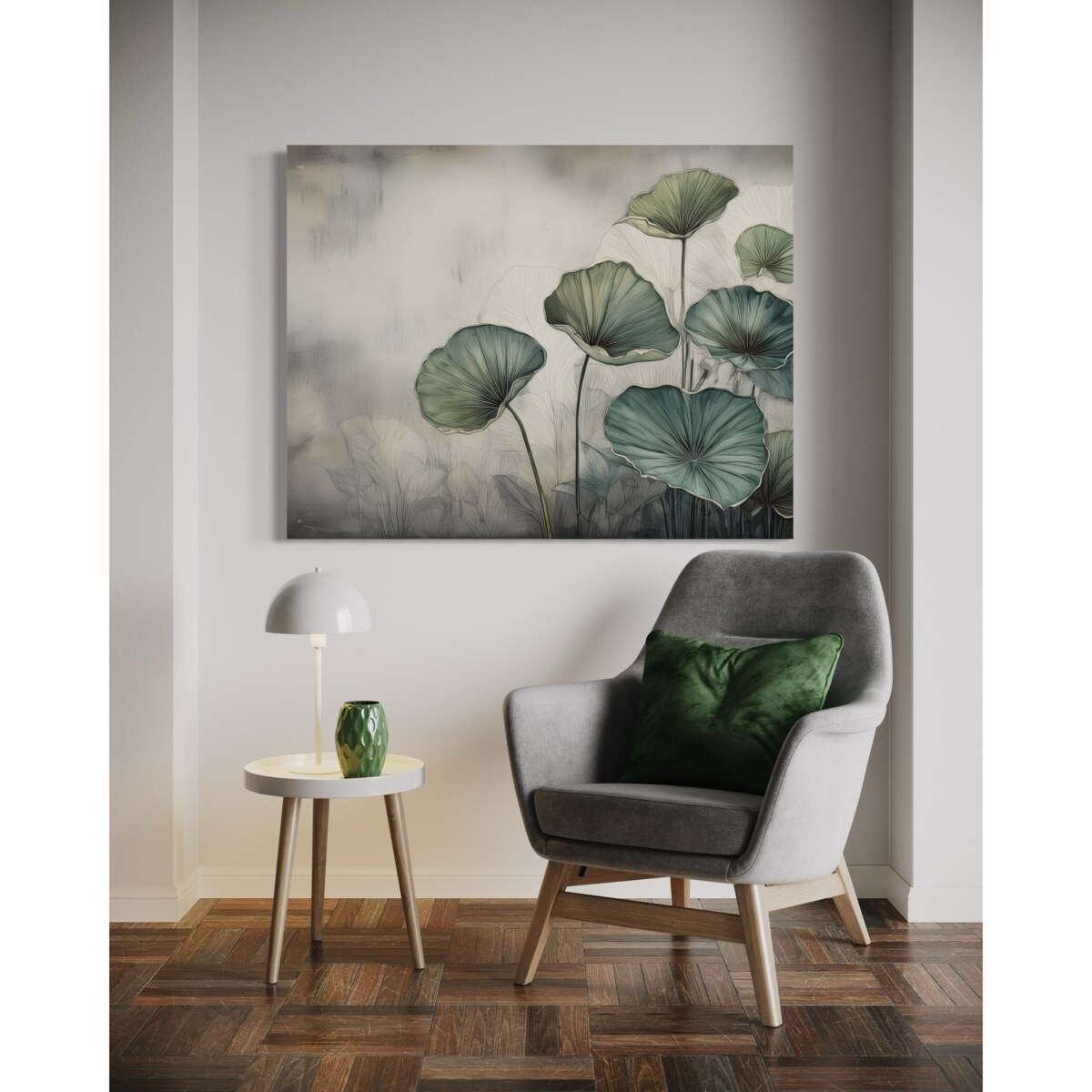 Zielone Liście Beton Abstrakcja Obraz do salonu sypialni łazienki 60x40