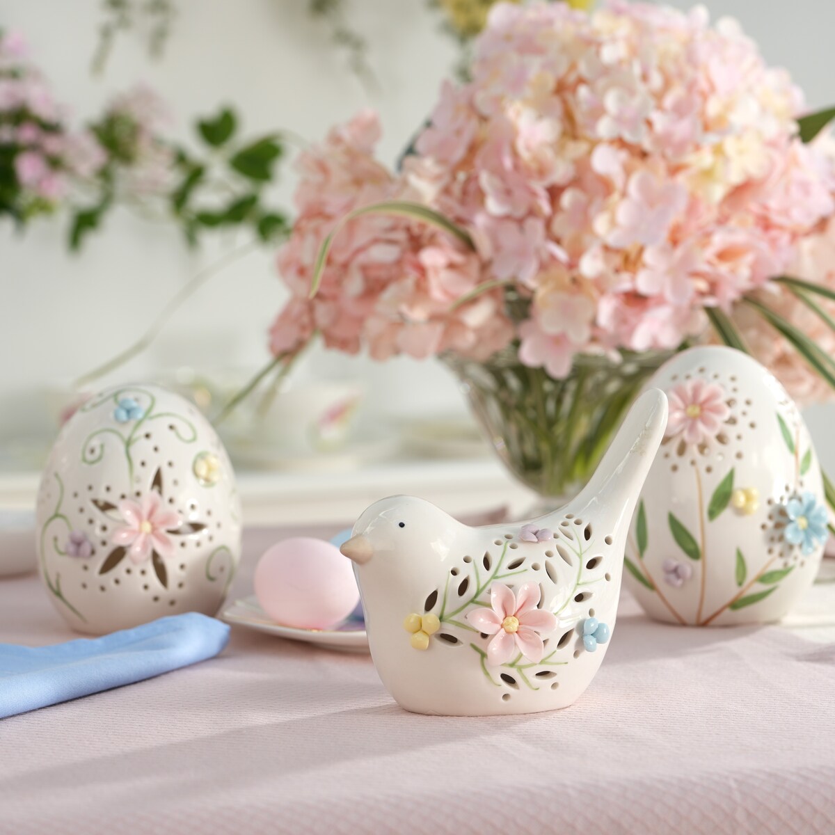 VILLA ITALIA Ptaszek porcelanowy ażurowy 12,5 cm Lampion LED LAURA