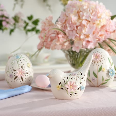 VILLA ITALIA Ptaszek porcelanowy ażurowy 12,5 cm Lampion LED LAURA