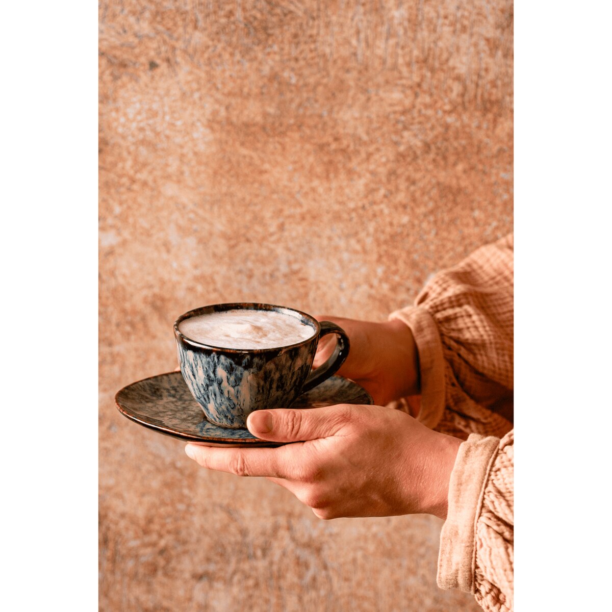 Serwis kawowy Kasai żółto-zielony na 12 osób 24 szt. Nowoczesny Do zmywarki Komplet filiżanka i spodek