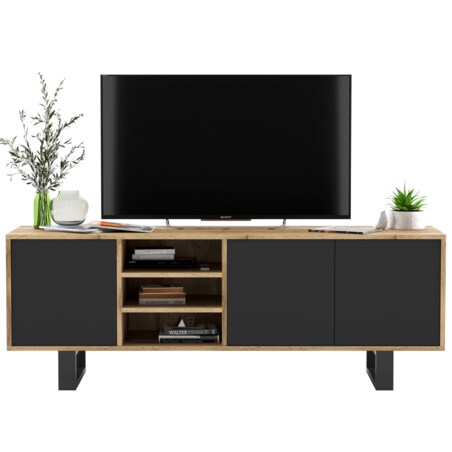 Szafka RTV Loft Komoda Industrialna Czarny MAT Dąb Wotan 150 cm