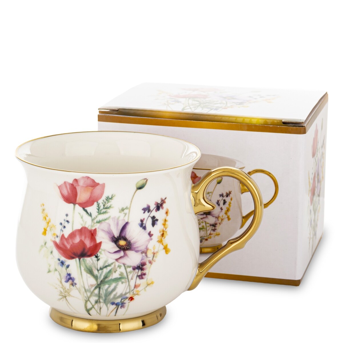 Kubek porcelanowy baryłka 430 ml z pudełkiem 9x13,5x10 cm BALERO-5 dwa czerwone maki