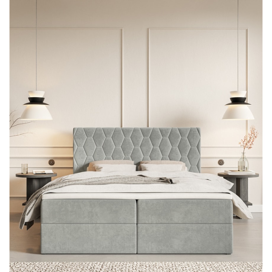 Łóżko kontynentalne G8 do sypialni 140x200 z pojemnikiem i materacem-szary