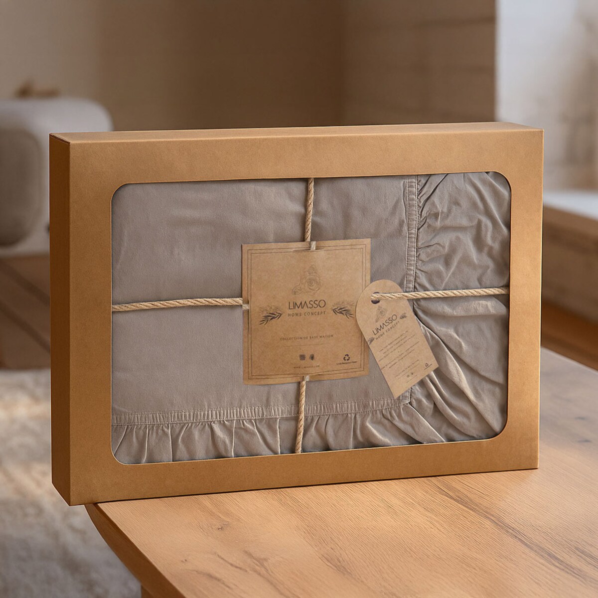 Pościel bawełniana 160x200 z falbanką Stonewashed Exclusive, Niebieski