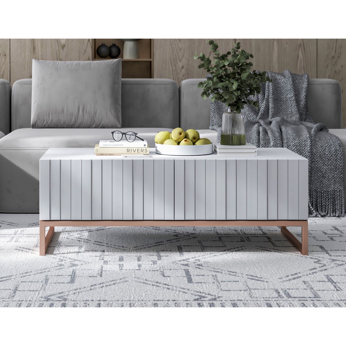 Nowoczesny Stolik kawowy Glamour prostokątny elegancka ława biały Mat 110 cm