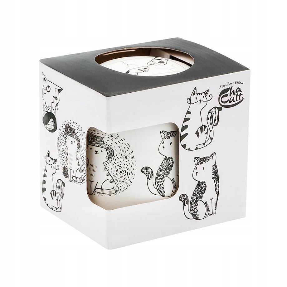 Kubek z uchwytem nierdzewnym zaparzaczem i pokrywką CAT ARTIST z motywem kota 400ml do naparów - prezent dla koleżanki przyjaciółki żony babci mamy